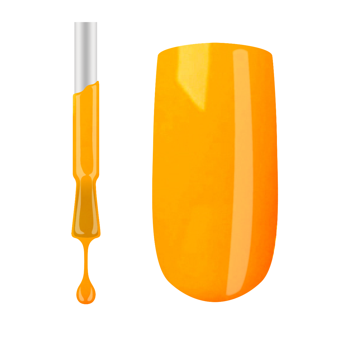 A swatch of orange gel polish with a brush applicator