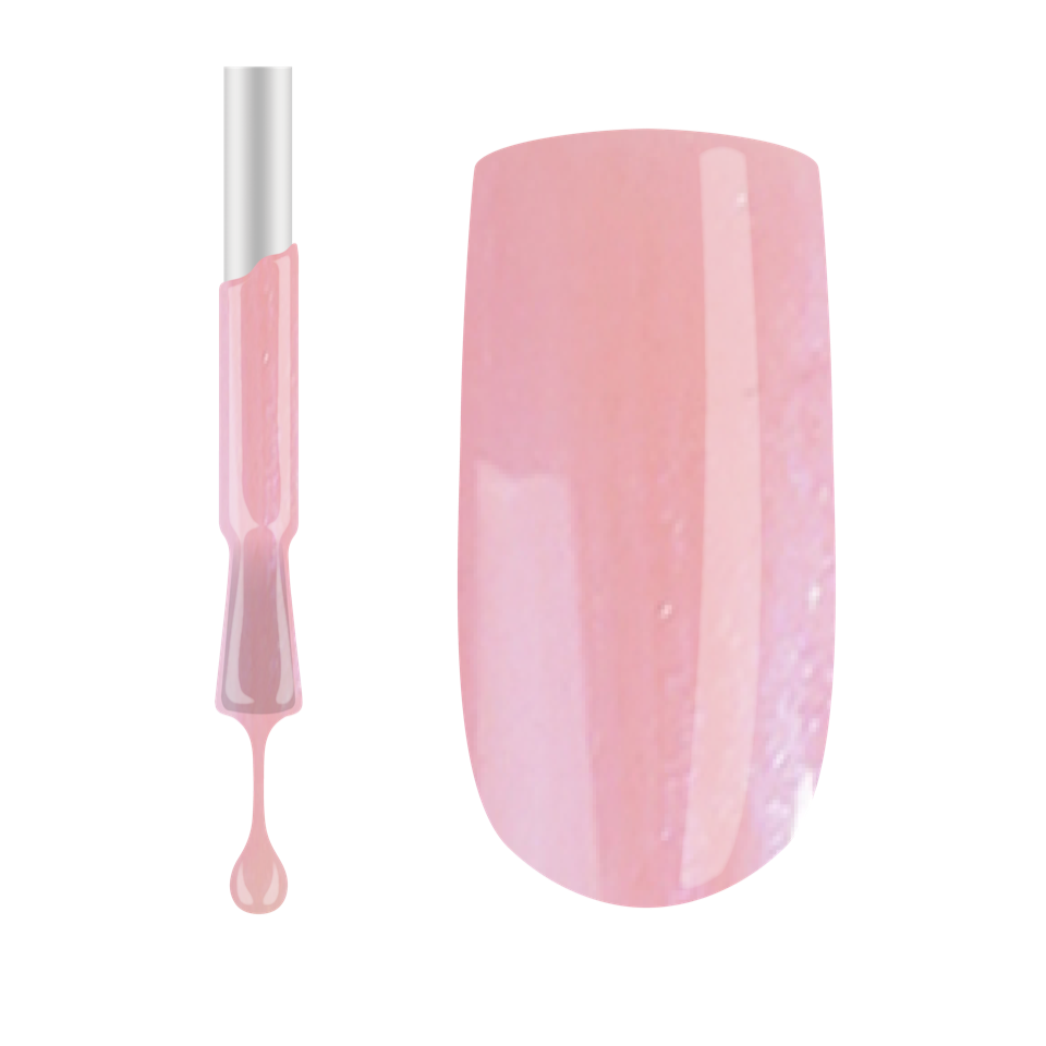 A swatch of Claw Culture Professional Gel Polish in a soft pink shade, alongside an open bottle with the polish applied to the nail of a mannequin.
