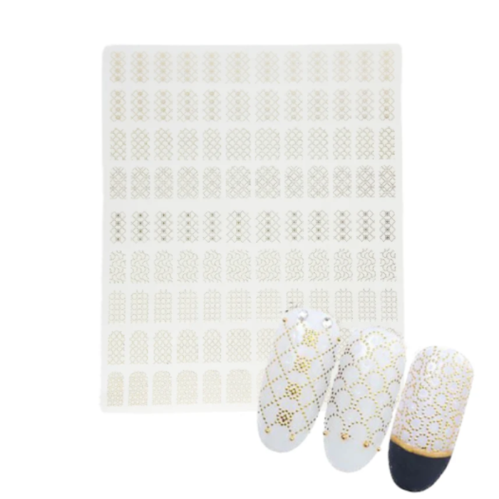 Nail art stickers with three nail samples on a white background