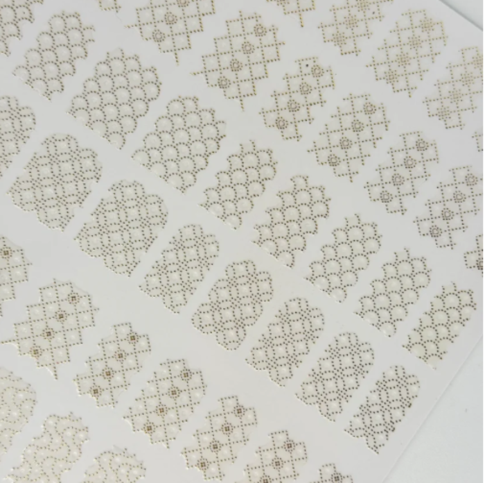 Patterned nail stickers with geometric design on a white background
