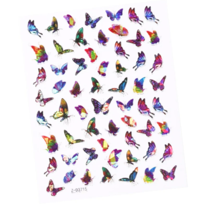 Sheet of colorful butterfly stickers on a white background