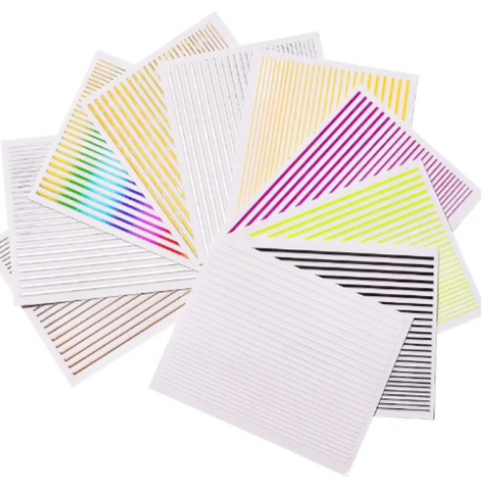 Set of colourful striped metallic stickers on a white background