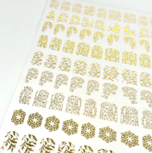 GOLD 3D NAIL ART DECALS - FLORAL & SWIRLS NAIL STICKER SHEET