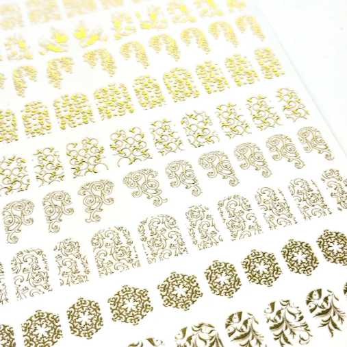 GOLD 3D NAIL ART DECALS - FLORAL & SWIRLS NAIL STICKER SHEET