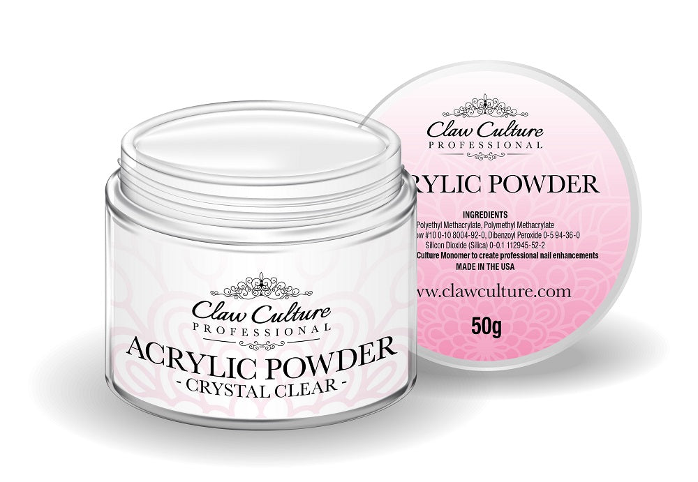 50g ACRYLIC POWDER - CRYSTAL CLEAR BY CLAW CULTURE