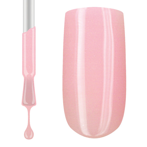 Pink nail polish with a brush applicator on a white background