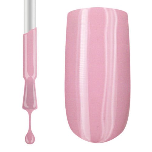 Pink nail polish with a brush applicator on a white background