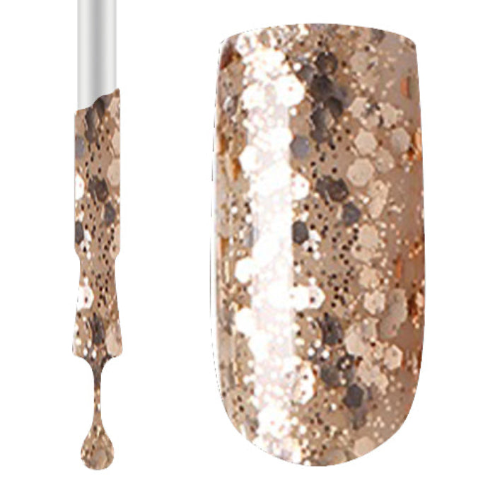 A close-up of a swatch of Claw Culture professional gel polish with a glittery, sparkling appearance. 