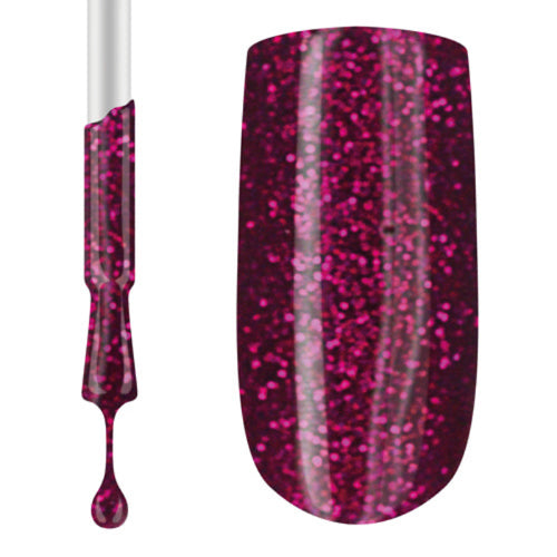 A swatch of Claw Culture Professional Gel Polish showing a dark pink glittery colour.
