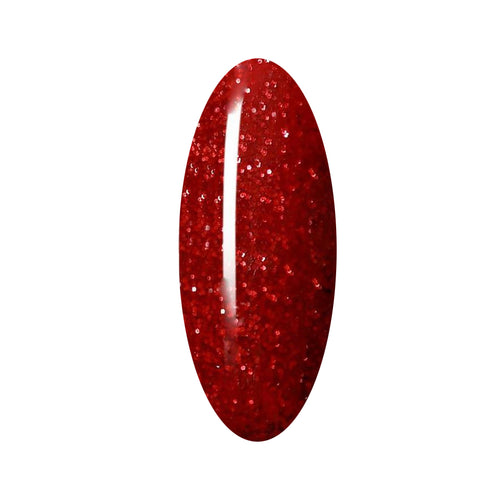 Swatch of sparkly red gel polish 