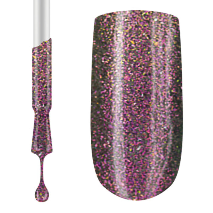A swatch of Claw Culture Professional Gel Polish showing a glittery, multicolored nail polish with hues of pink and green.