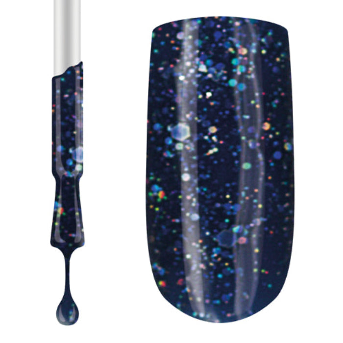 A swatch of Claw Culture Professional Gel Polish in a dark blue shade with visible glitter, displayed on a nail swatch.