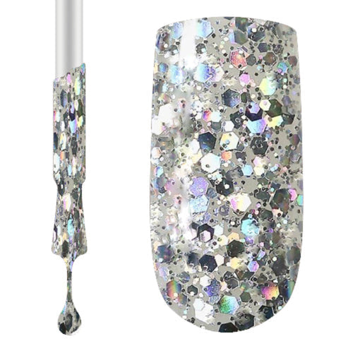 A close-up of a swatch  of Claw Culture Professional Gel Polish, highly pigmented with a glittery finish. The polish is intended for nail care and can be cured with LED or UV lamp.