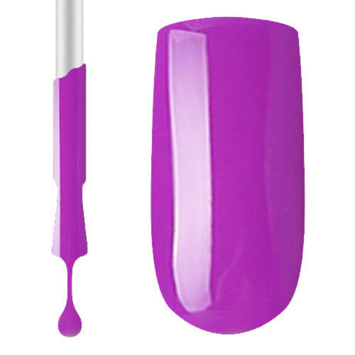 A swatch of purple gel nail polish from Claw Culture, showing the polish applied to a nail and a small brush.