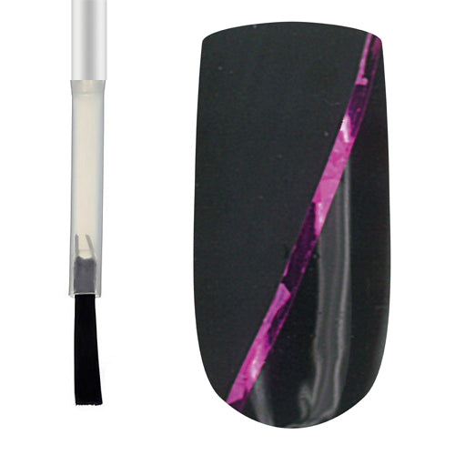 A swatch of Claw Culture Gel Polish Matt Top Coat showing a matte black nail polish with a brush, indicating the product's application and matte finish.