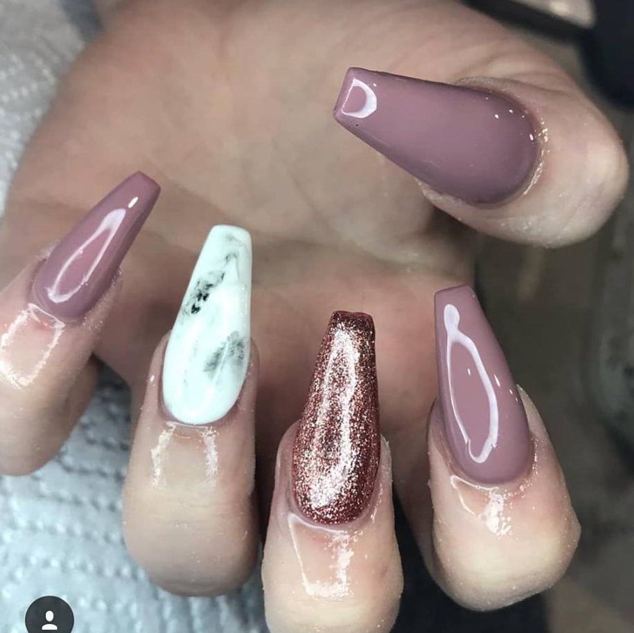 Nail set with various colours and nail art 