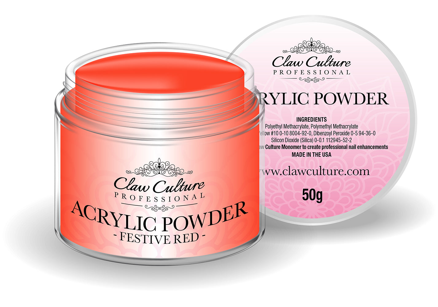 LIMITED EDITION: 50G FESTIVE RED ACRYLIC POWDER BY CLAW CULTURE